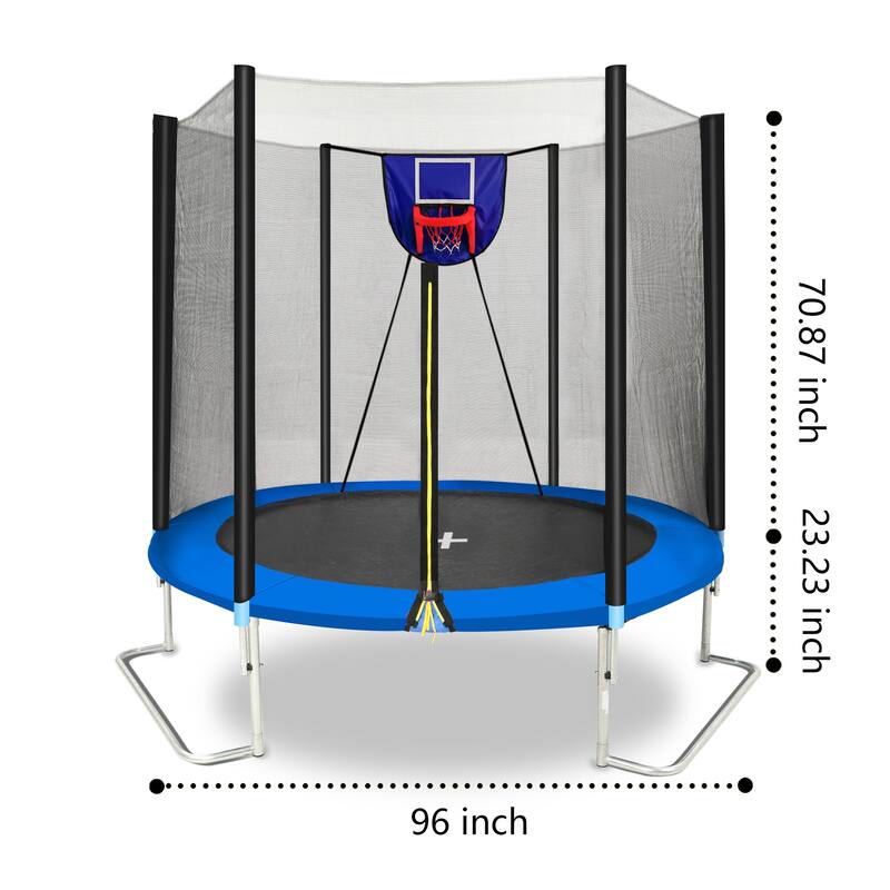 8FT Trampoline Outer Net with Soft Basketball Board, Ball and Inflator(Blue)