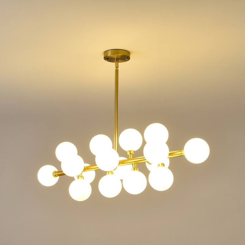 Mid-Century Modern Sputnik Chandelier 16-Light Adjustable Brass Pendant with Glass Globes for Dining Rooms - 34.7in