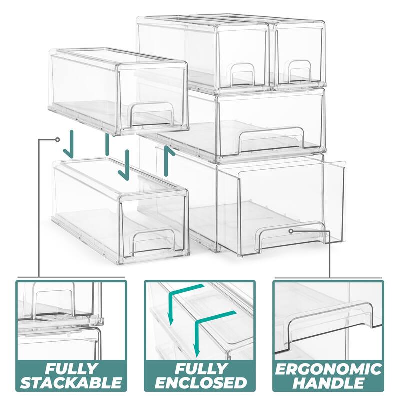 Sorbus Small Clear Stackable Storage Drawers, Plastic Organizer Bins with Handles, Stackable Pull-Out Storage Drawers