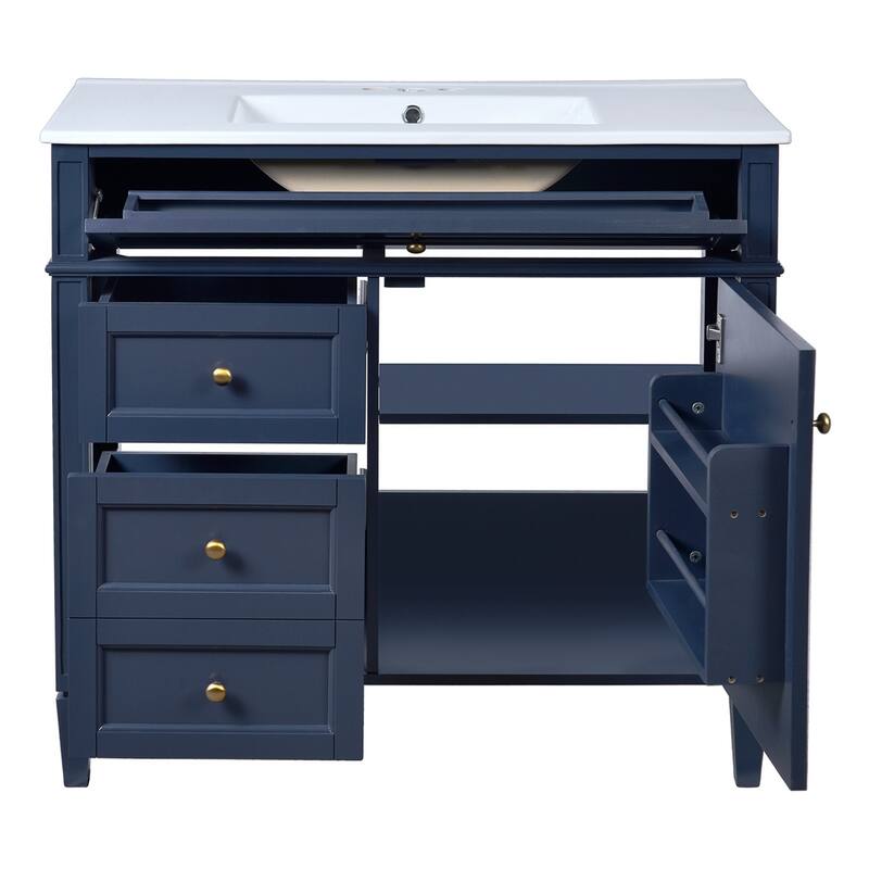 36'' Bathroom Storage Vanity Cabinet with Single Ceramic Sink, Drawers