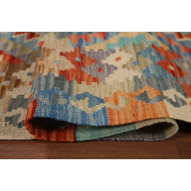 Hand Woven Oriental 100% Wool Carpet Southwestern All-Over Multi-Colored Kilim Area Rug - 9' 10'' X 6' 5''