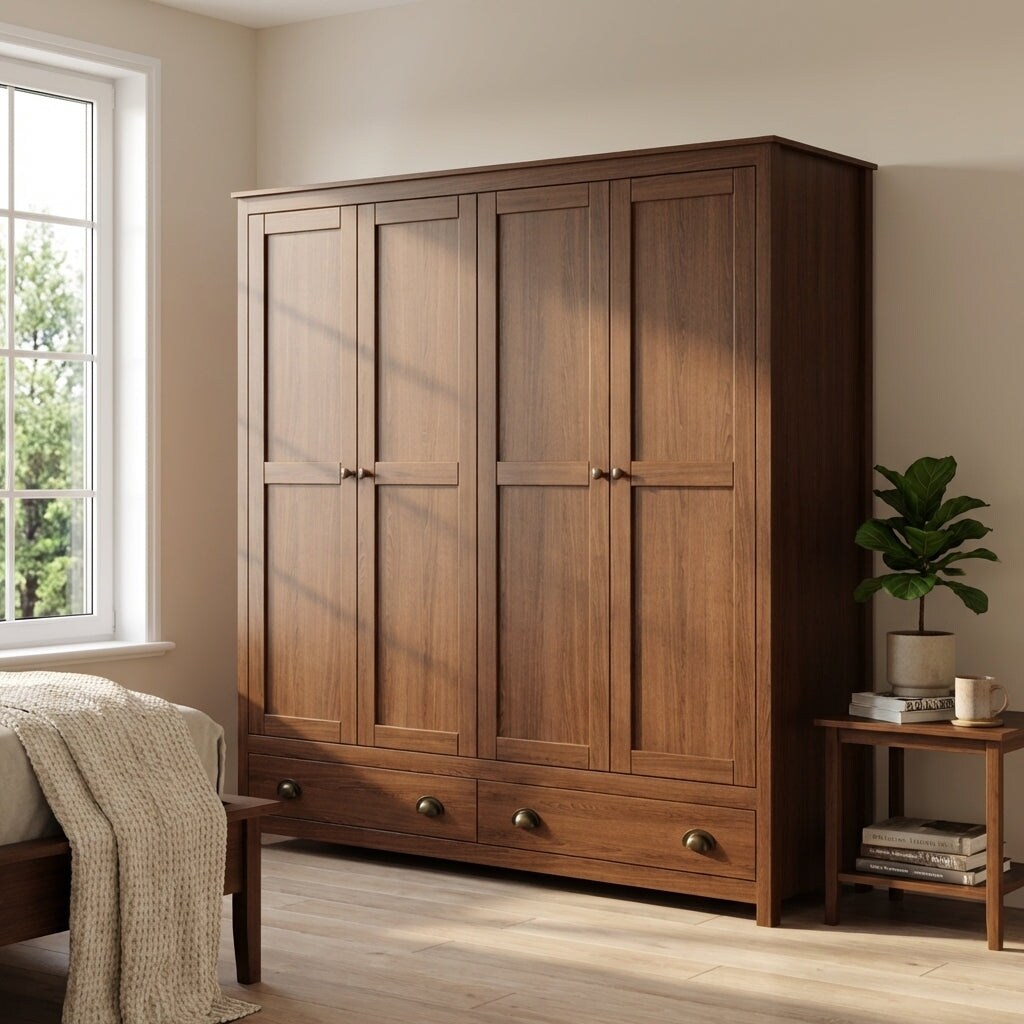 Meble Furniture Topazio SOLID WOOD 69-Inch 4-Door Wardrobe Armoire