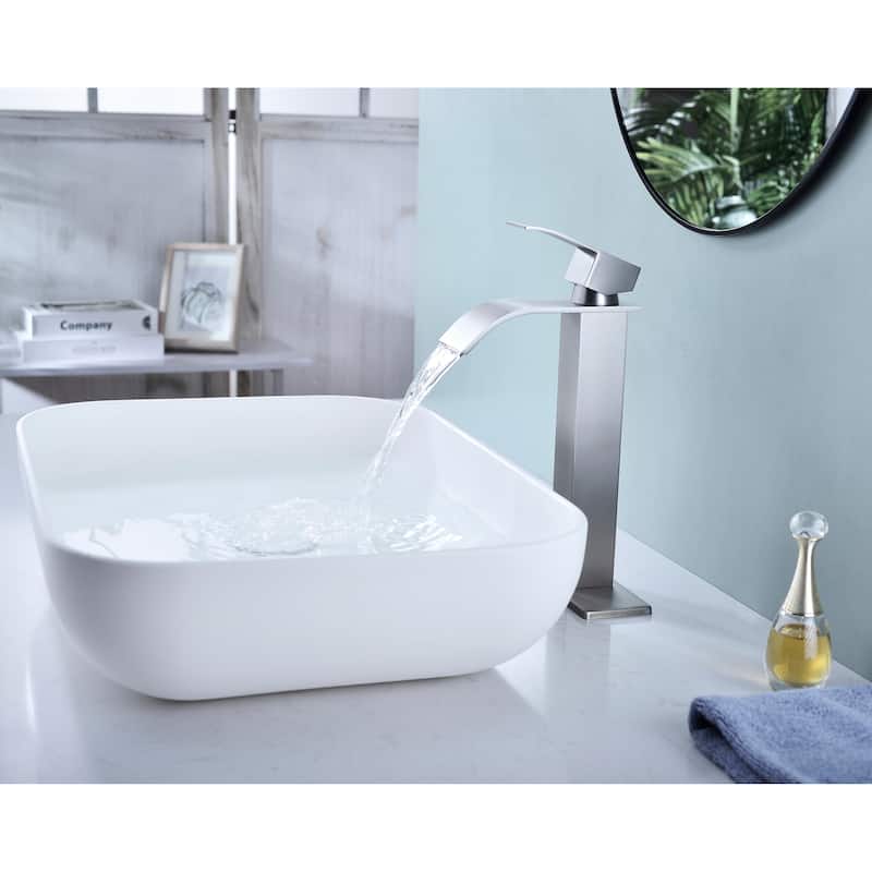 Waterfall Bathroom Sink Single Handle Faucet with Pop Up Drain, No Overflow, Corrosion and Rust Resistant