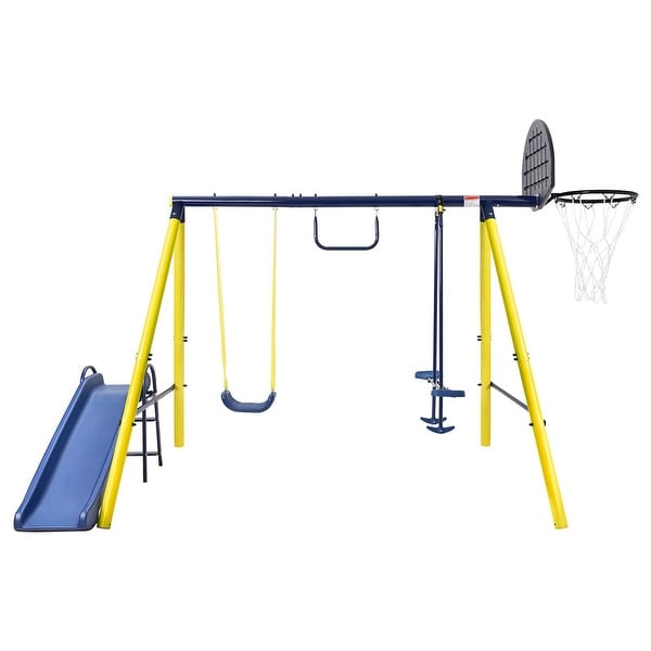 5 in 1 Swing Set Silde Playset for Kids with Seesaw Swing