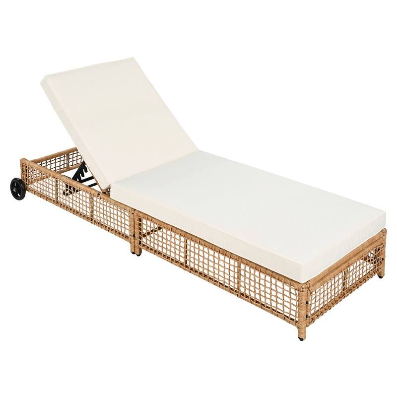 Outdoor Patio Rattan Chaise Lounge Chair with 5-Position Adjustable Backrest & Wheels