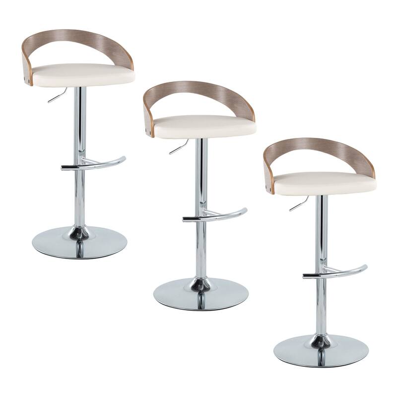Grotto Adjustable Barstool with Chrome Base- Set Of 3 - Light Grey/White