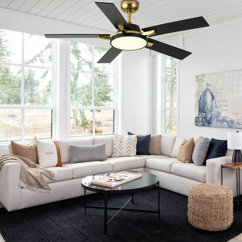 Oaks Aura 52" Dimmable Ceiling Fan with Light,LED Reversible Blades Fan Light,6 Speeds Quiet DC Motor with Remote for Indoor Use