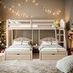 preview thumbnail 10 of 16, Full Over Twin & Twin Bunk Bed, Velvet Triple Bunk Bed with Drawers and Guardrails Beige