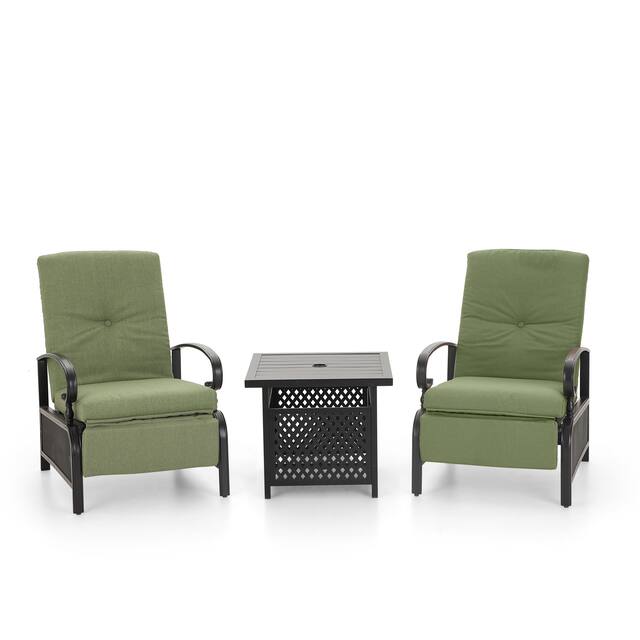 Outdoor Adjustable Cushioned Metal Patio Recliner Lounge Chair