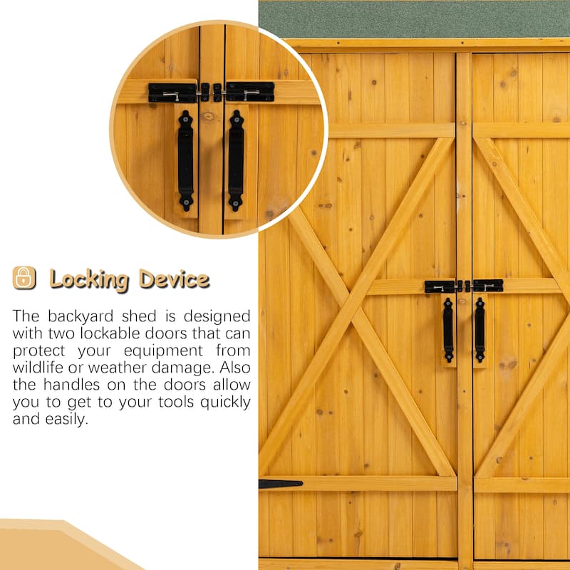 56"L x 19.5"W x 64"H Outdoor Storage Shed with Lockable Door, Wooden Tool Storage Shed w/Detachable Shelves & Pitch Roof