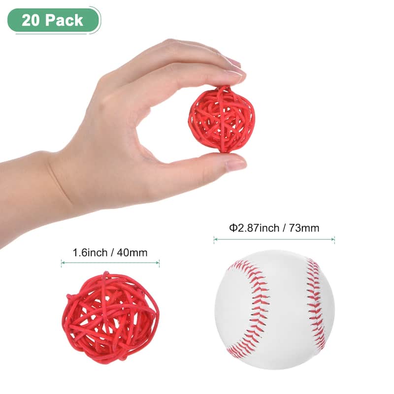 20-Pack Wicker Rattan Balls 1.6 Inch for Christmas/Weddings/DIY - Red