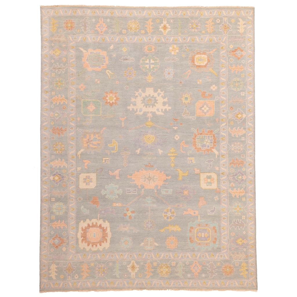 ECARPETGALLERY Hand-knotted Modern Oushak Sage Wool Rug - 8'11 x 11'9