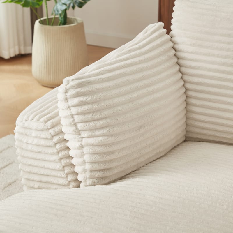 Fluffy Corduroy Sofa Armchairs Floor Accent Chair Lazy Single Chaise Lounge Comfy Sleeper Couch for Living Room with Pillows - White