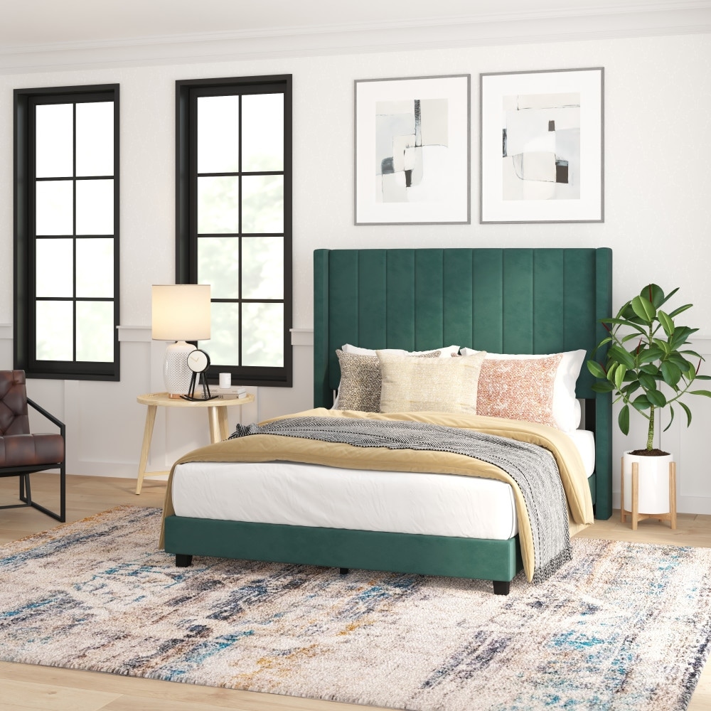 Green velvet platform bed sale