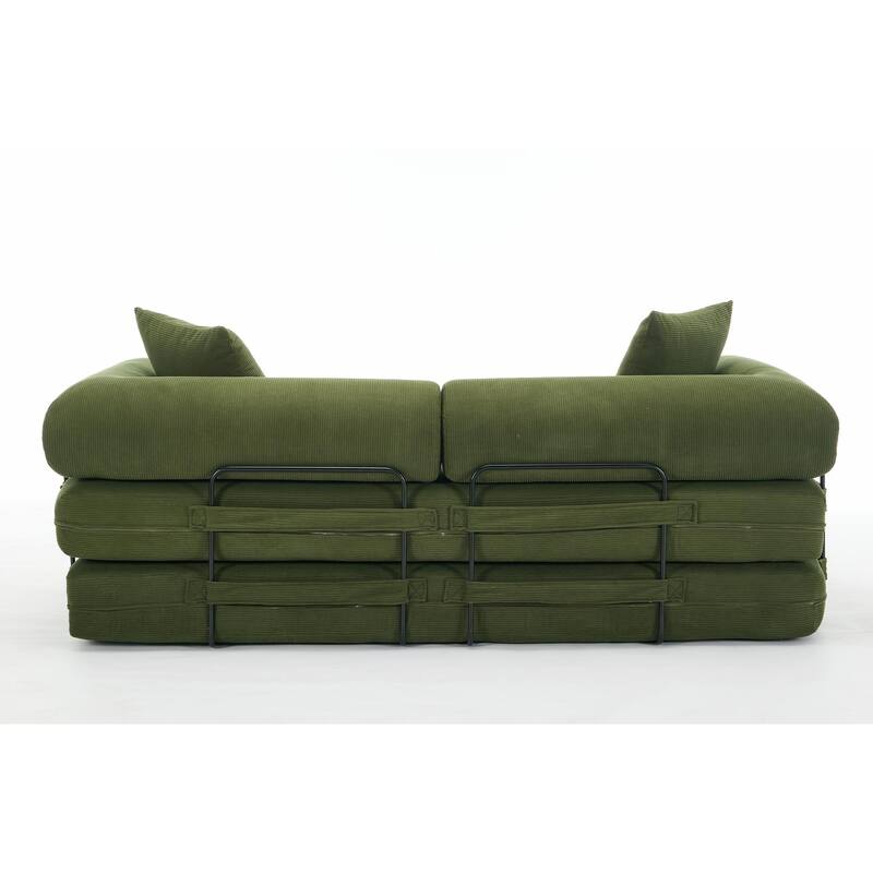 Folding Couch Convertible into King Size Floor Bed, 4-in-1 Corduroy Sleeper Sofa Bed with Moved Armrests and Non-Slip Pad
