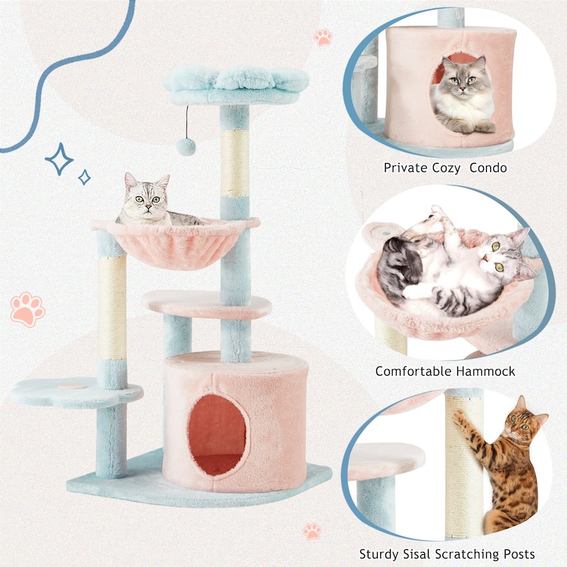 EROMMY Cat Tree Tower,Indoor Cat Tree with Sisal Scratching Posts, Cozy Condo, Sturdy Padded Perch-Colorful Cat Playhouse
