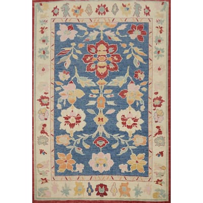 Hand Knotted Oriental 100% Wool Carpet Transitional Floral Navy Blue & Blues Oushak Area Rug - 9' 10'' X 8' 4''