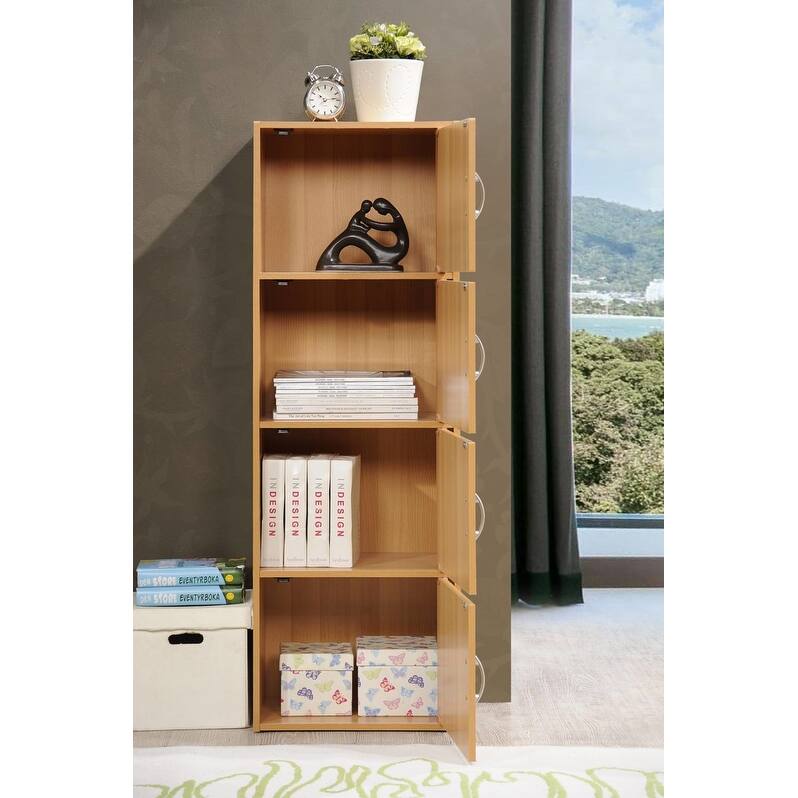 Hodedah 4-Shelf, 4-Door Bookcase - Beech