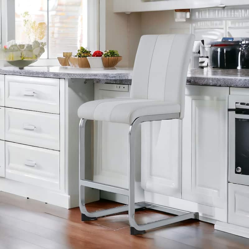 HomeRoots Set of Four 26" Gray And Silver Metal Low Back Counter Height Bar Chairs With Footrest