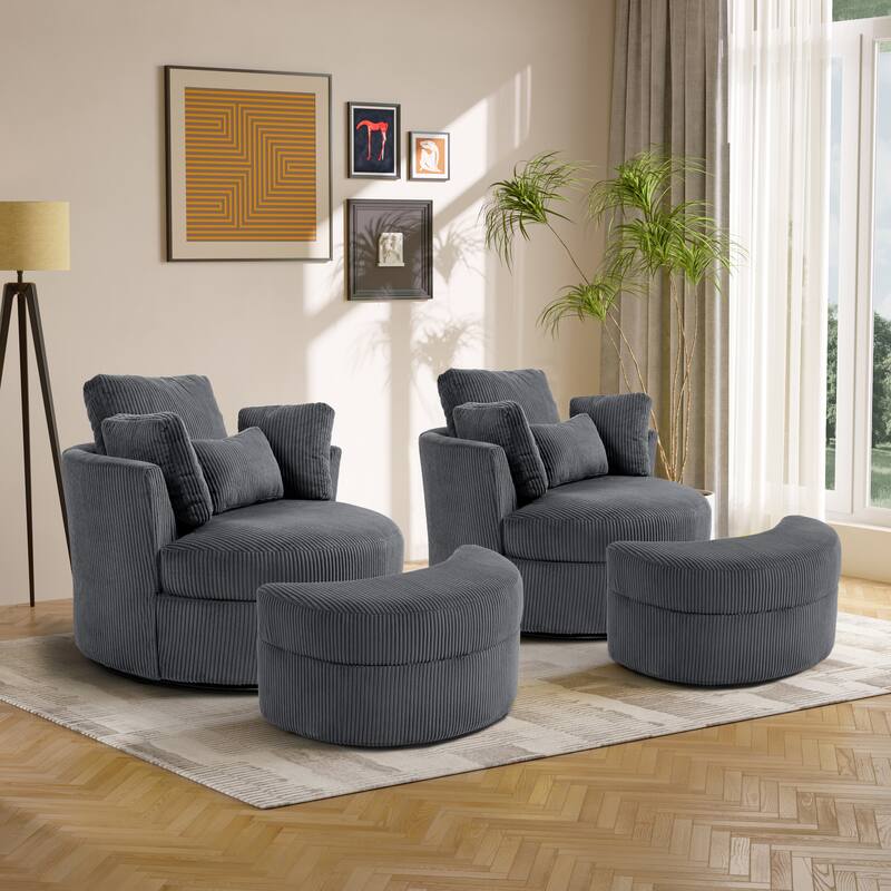 Upholstered Swivel Accent Barrel Chair And Storage Ottoman Sets