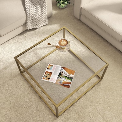 Coffee Table Glass Modern Coffee Tables for Small Space Simple Square Center Table, 26.7 x 26.7 x 15.7