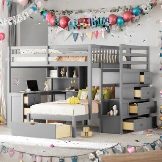 Storage-Savvy Design Full Over Twin Bunk Bed with Desk, Drawers and Shelves