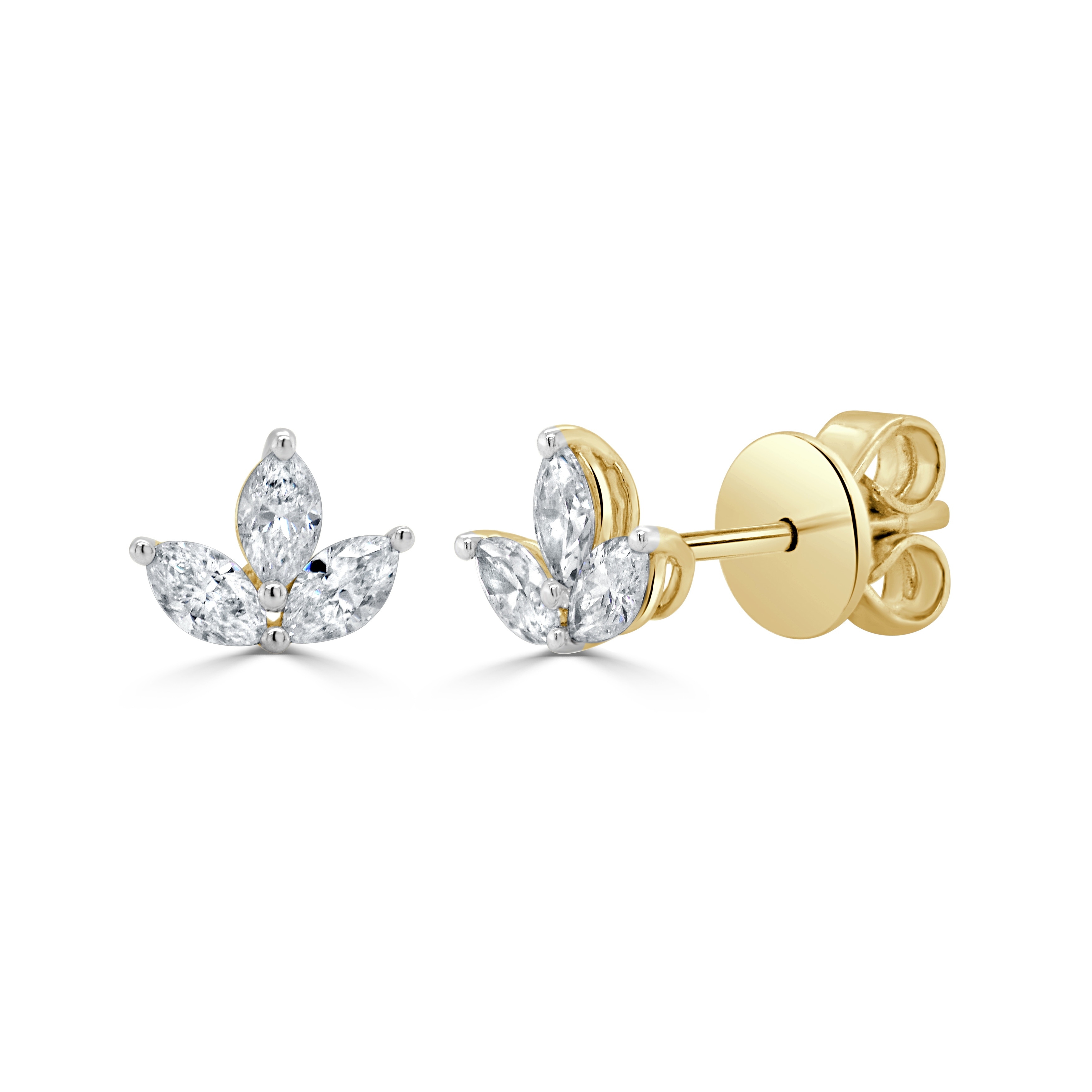 Joelle Collection 14K Yellow Gold Marquise Diamond Floral Cluster Stud Earrings Elegant Everyday Fine Jewelry Gift