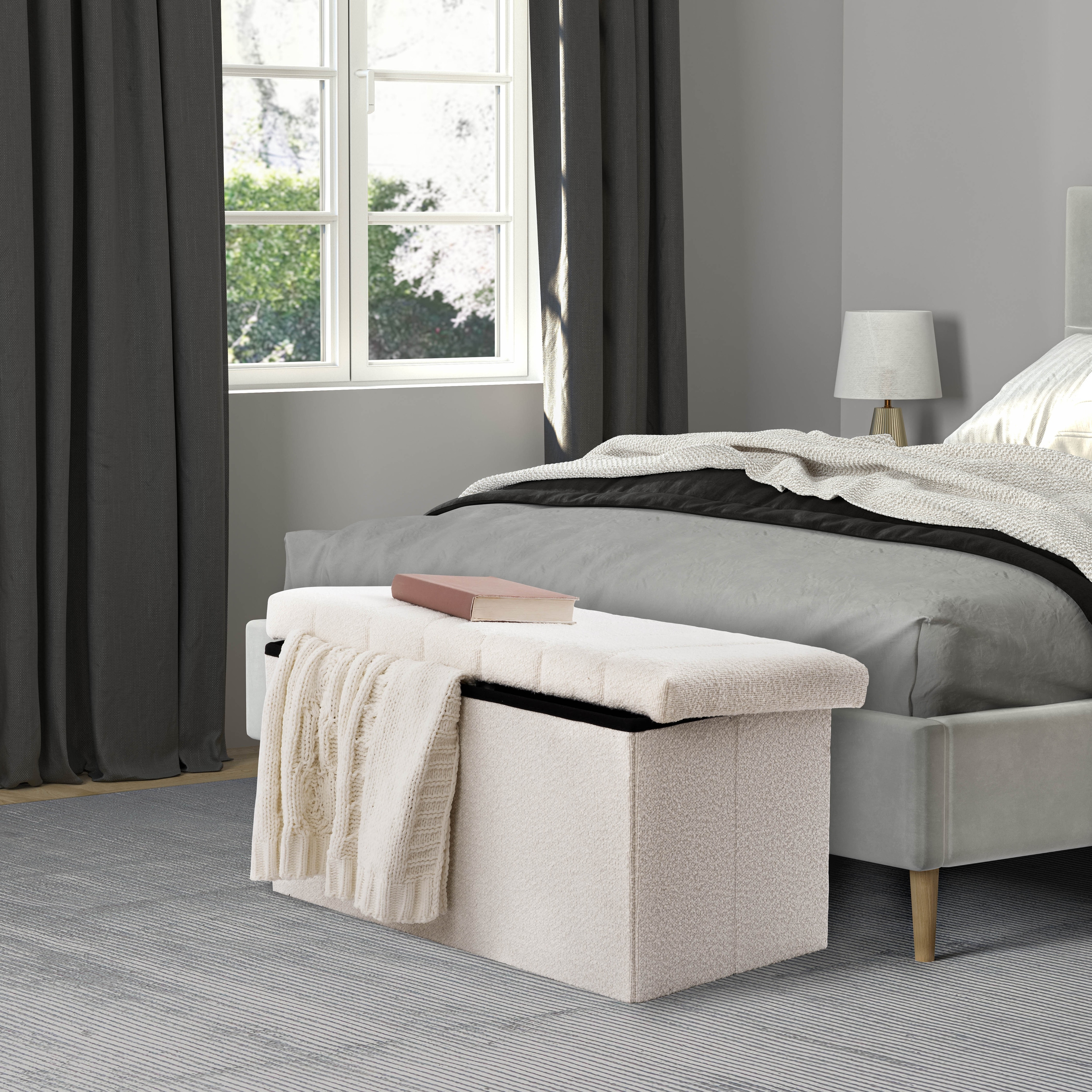 Seville Classics Storage Bench Ottoman White Boucle Bed Bath Beyond 39650106