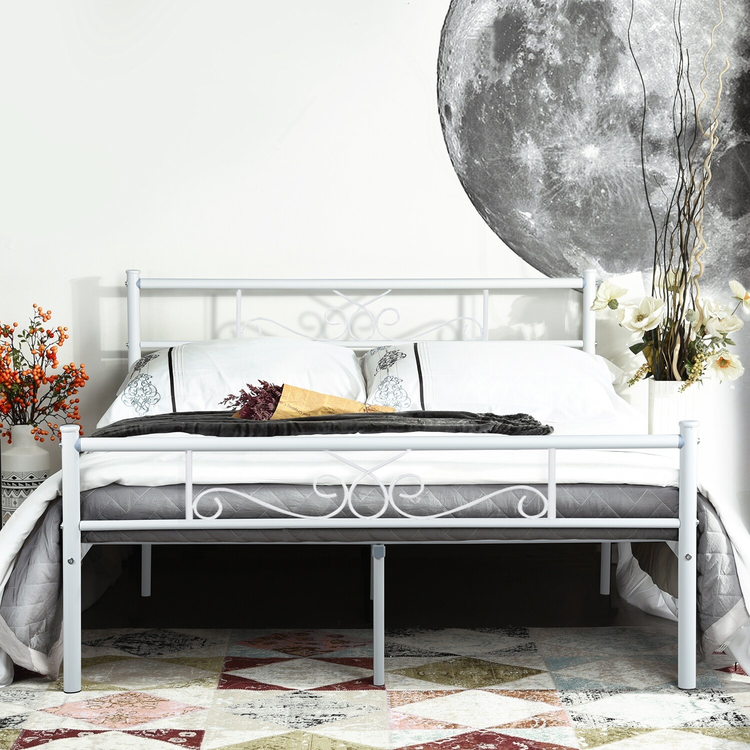 Teraves metal platform bed frame and headboard discount