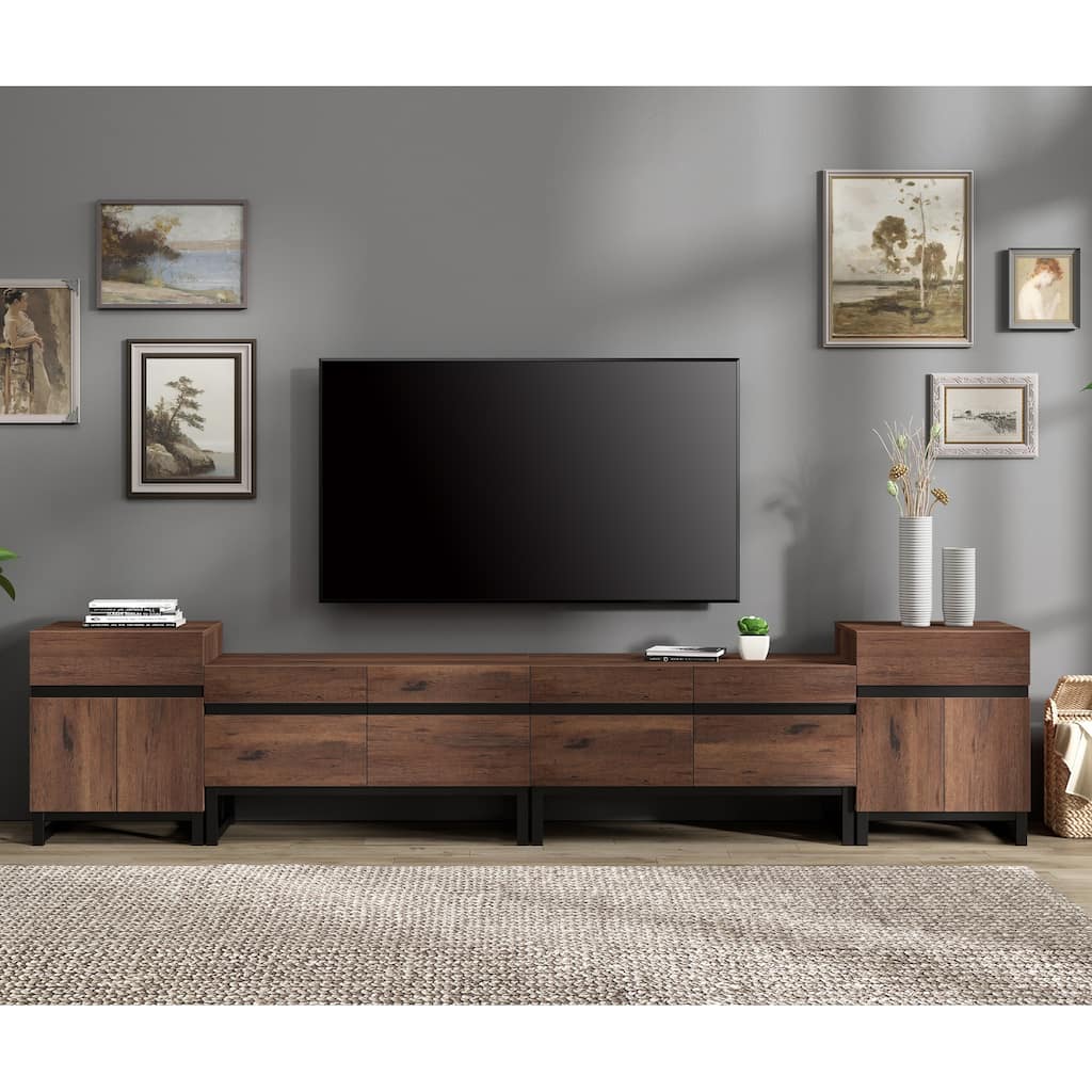 Modern TV Stand for TVs up to 70 Inches, 4-in-1 Entertainment Console with Storage Cabinets and 2 End Table, Media Cabinet