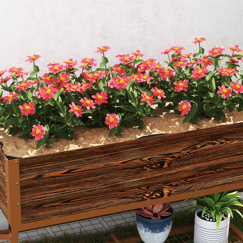 Galvanized Steel Elevated Raised Garden Planter with Storage Shelf - 41.75" L x 21.25" W x 30" H
