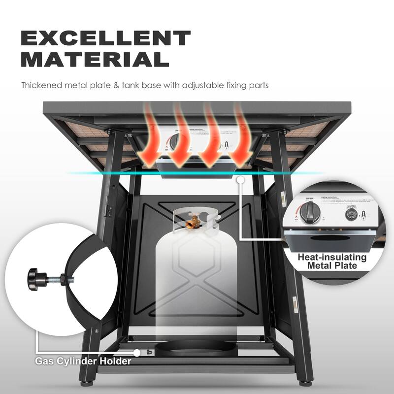 50,000 BTU 28 Inch Iron Propane Gas Fire Pit Table with Cover - 28 inches