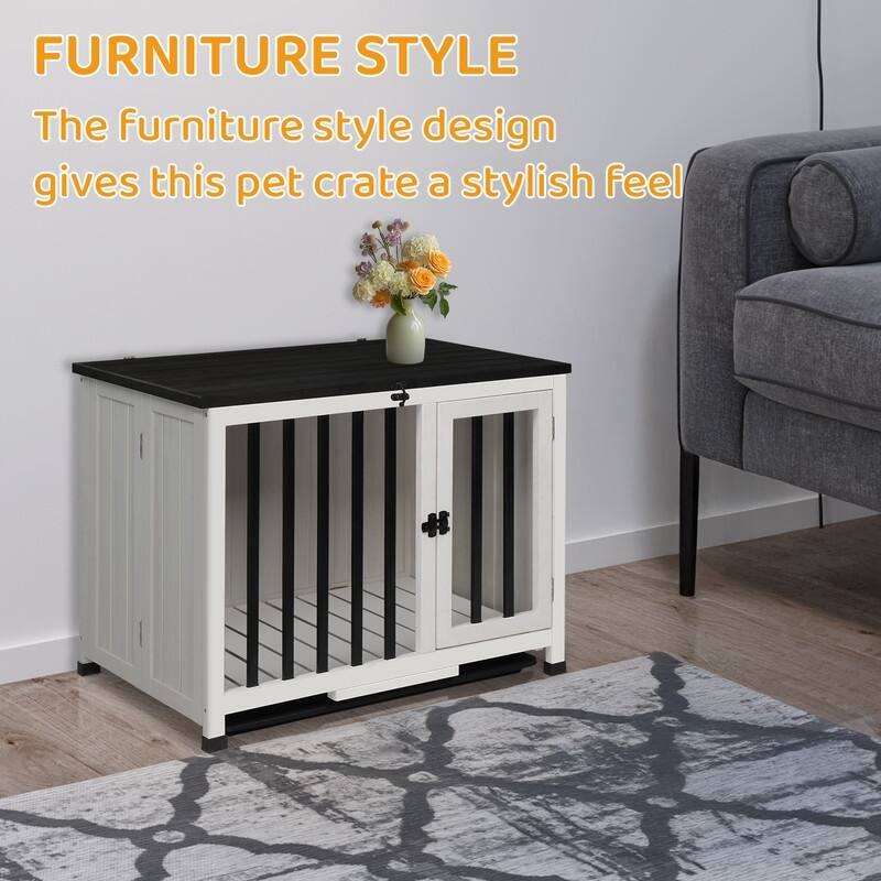 33'' White Fir Wood Iron Foldable Cat & Dog House