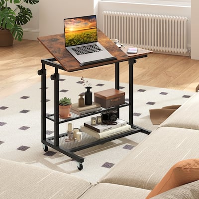 Mobile Standing Desk Adjustable Height Rolling Table with Tilt Top