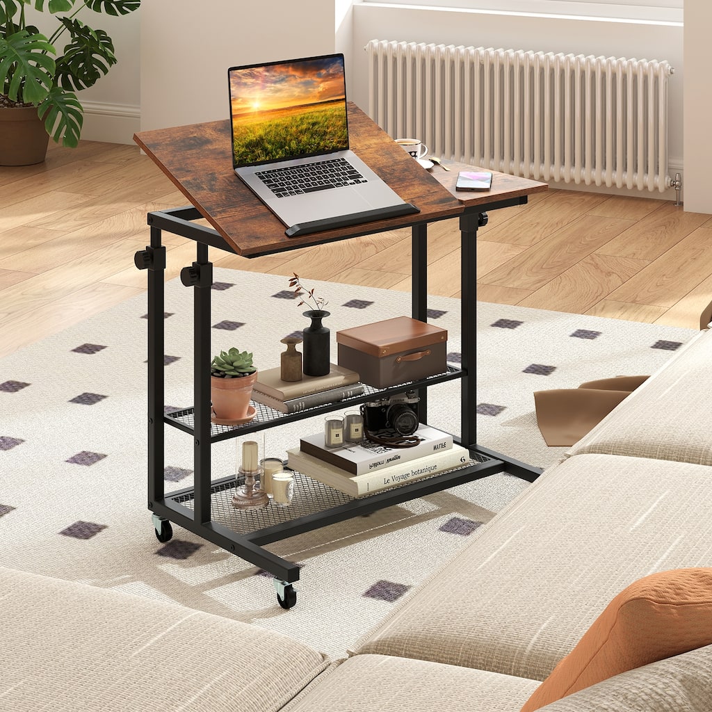 Mobile Standing Desk Adjustable Height Rolling Table with Tilt Top