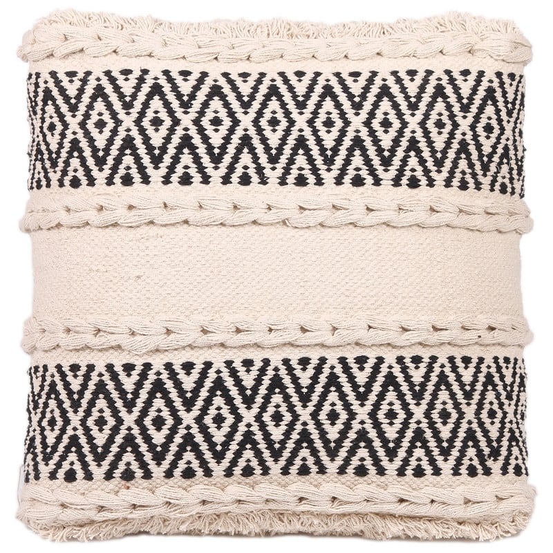 HERAT ORIENTAL Handmade Cotton Dhurrie Upholstered Stool - Ivory/Black