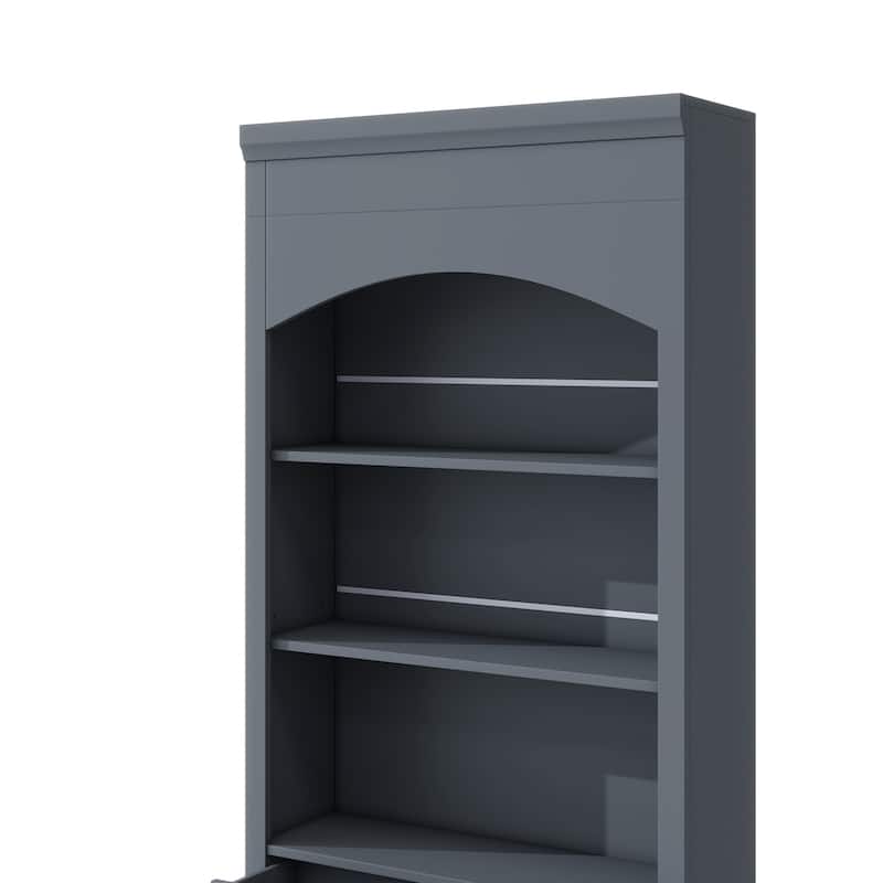 Kitchen Pantry Cabinet with Faux Marble Top, Freestanding Storage Cabinet, Buffet Cabinet with 5 Drawers & Adjustable Shelf