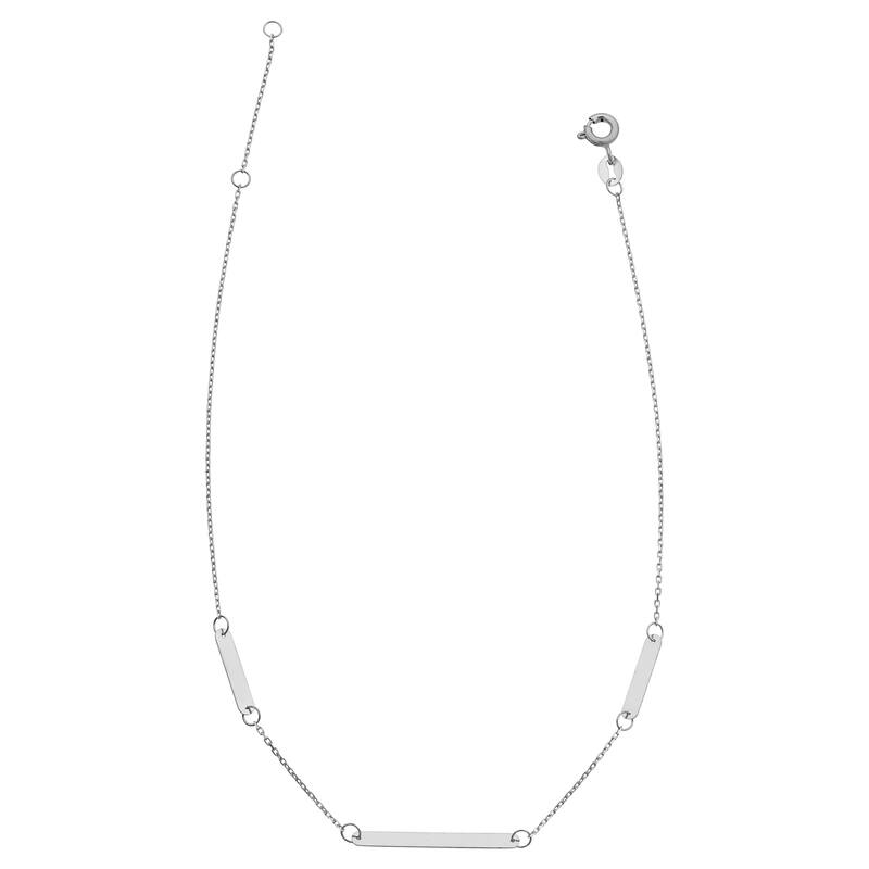 14k White Gold Bar Station Adjustable Length Anklet (adjusts to 9 or 10 inches)