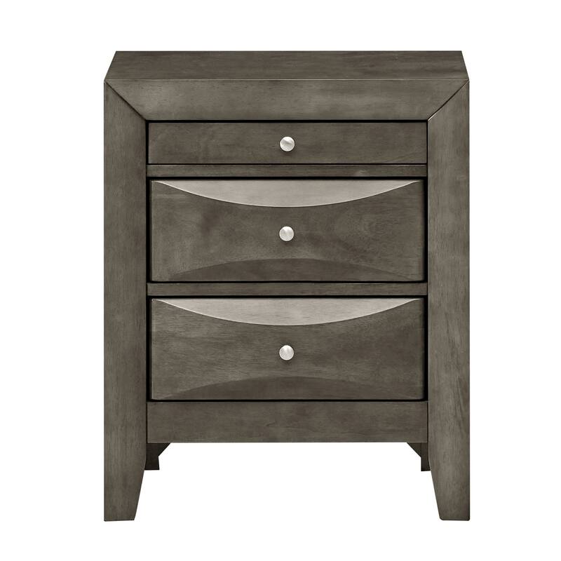 Grey Nightstand 28x23x17 Contemporary Bedside Table with Three Drawers, Durable Modern Bedroom Storage and Organization
