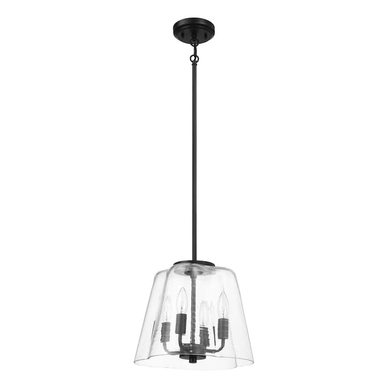 Four Candle Lights Pendant With Clear Glass - Black Finish - Black,Clear