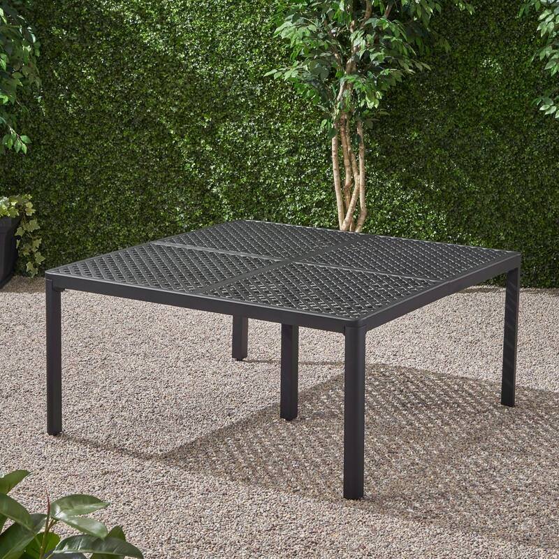 Outdoor Modern Aluminum Dining Table with Woven Accents,Antique Matte Black,for Dining Room, Home Office