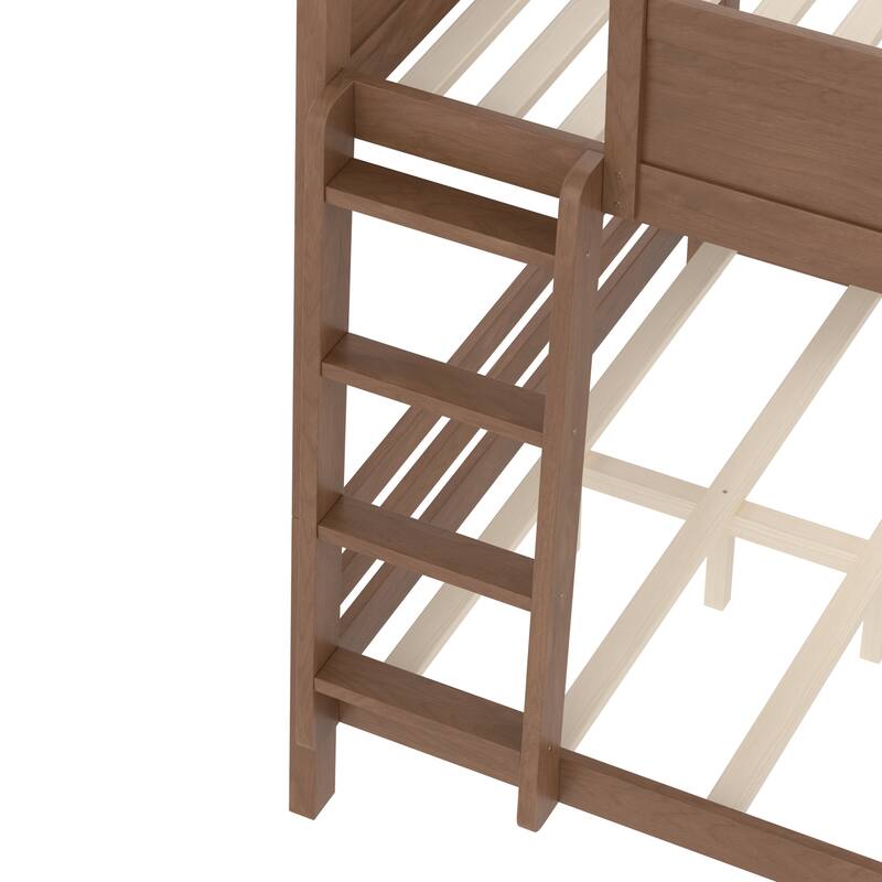 Queen Bunk Bed With Storage Shelf and Bookshelf,Wood Bunk Bed with Ladder and Guardrails,Detachable Design