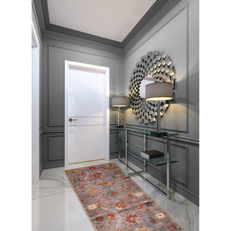 ECARPETGALLERY Hand-knotted Modern Ersari Grey Wool Rug - 2'7 x 9'6