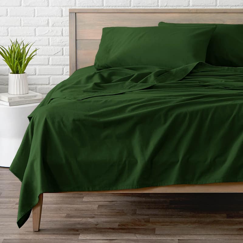 Bare Home Cotton Flannel Sheet Set - Velvety Soft Heavyweight - Twin XL - Forest Green