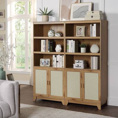 Manhattan Comfort Sheridan Modern Cane Adjustable Shelf Bookcase Set of 2