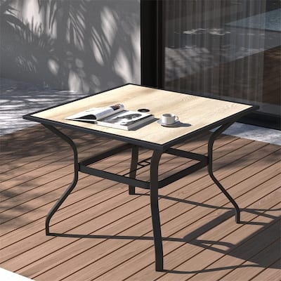 37" Outdoor Patio Metal Square Dining Table with Umbrella Hole