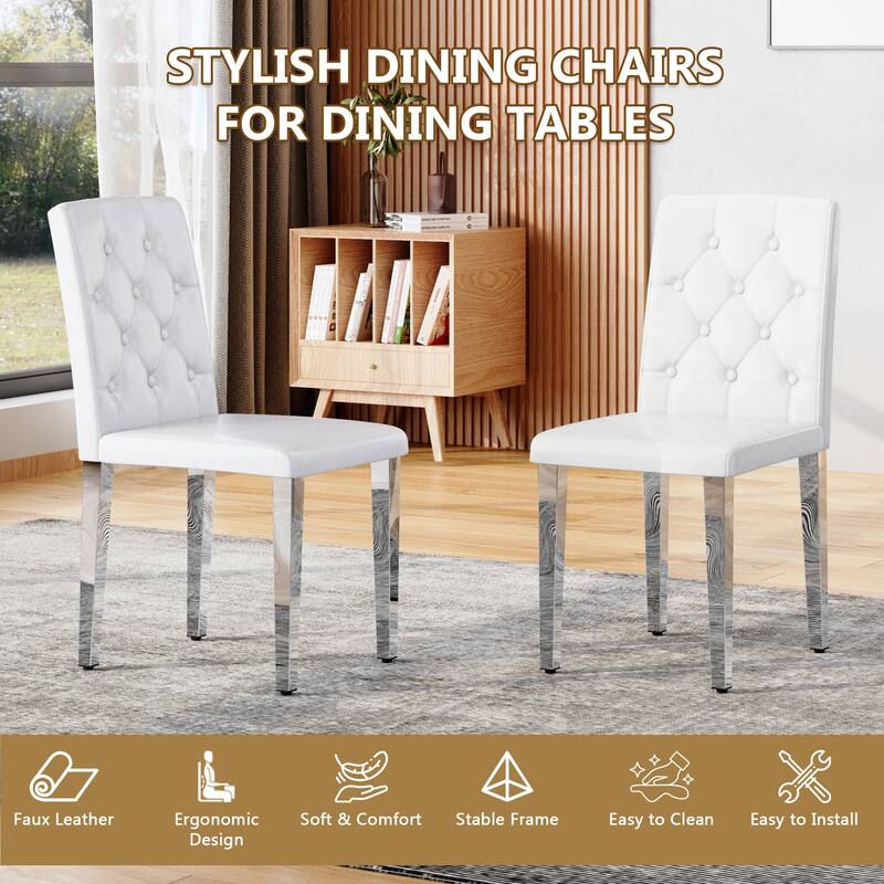 Set Of 4, PU Dining Chairs: Ergonomic Buckle Backrest, 35 Inches High, Golden Metal Legs, Combines Comfort And Texture