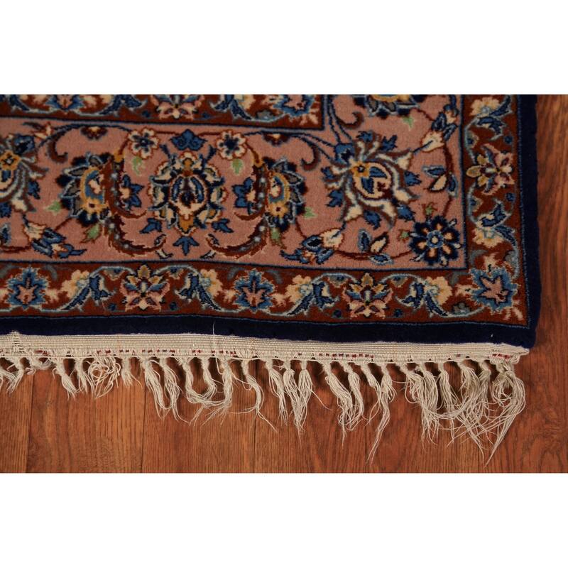 Vegetable Dye Blue Animals Isfahan Persian Vintage Wool Carpet - 3'4" x 5'3"