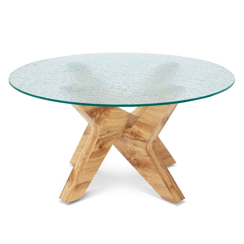 ivinta Round Glass Coffee Table, 31.5" Modern Small Center Table with Tempered Glass Top and MDF Legs