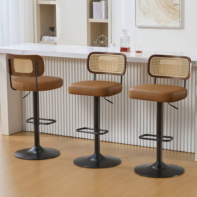Adjustable Height Swivel Bar Stools with Back and Footrest - 17.7"W x 15.75"D x 35"-42.9"H